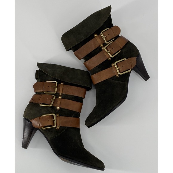 Rebecca Minkoff Dark Olive Green Suede w Buckle Bliss Boots Size 7.5M - Picture 11 of 11